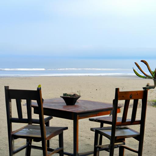 Bàn ghế gỗ kiểu cổ điển nhìn ra bãi biển