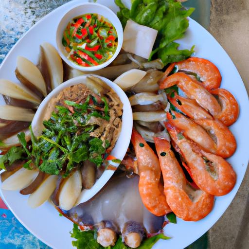 Một đĩa đặc sản Cà Mau ngon miệng, với hải sản tươi sống và hương vị đậm đà.