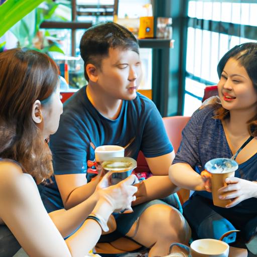 Nhóm bạn thưởng thức cà phê và trò chuyện trong quán cafe hiện đại gần sân bay Tân Sơn Nhất