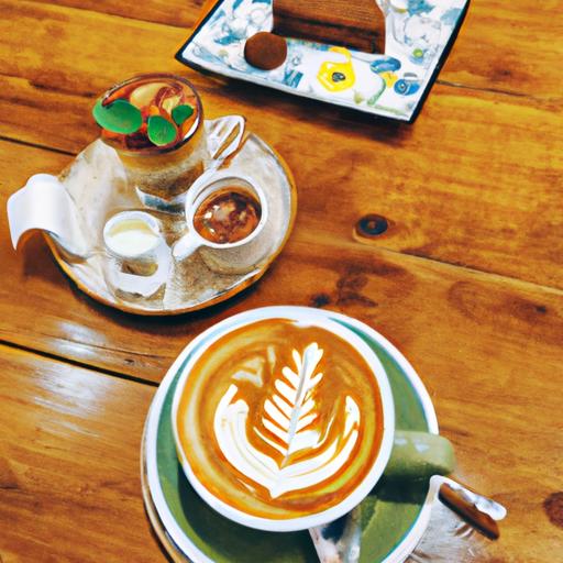 Một ly latte với họa tiết trang trí đẹp mắt và món tráng miệng ngon tuyệt tại quán cafe ấm cúng tại Quận 12.