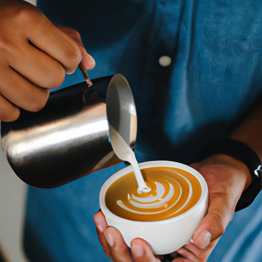 Nghệ nhân pha chế chuẩn bị tách cà phê với họa tiết latte tại một quán cafe ở Quận 8.