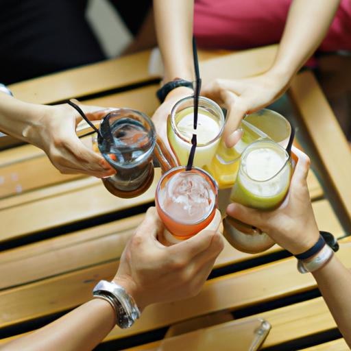 Một nhóm bạn thưởng thức đủ loại đồ uống tại quán cafe Hà Đông.