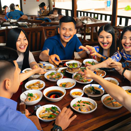 Một nhóm khách hàng vui vẻ thưởng thức bữa ăn tại Quán Ngon Phan Bội Châu.