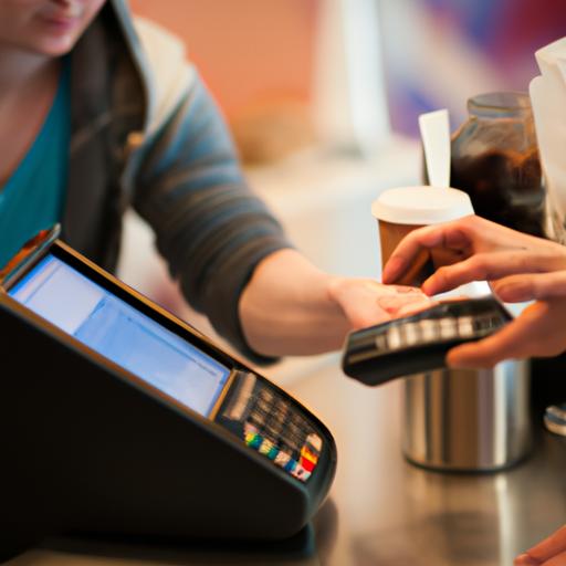 Khách hàng thanh toán cho cà phê của họ bằng phần mềm của quán cafe