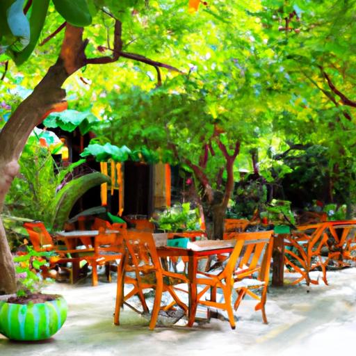 Một quán cafe ngoài trời được bao quanh bởi cây xanh tươi mát và nằm ở trung tâm thành phố Vũng Tàu.