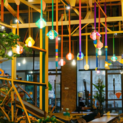 Không gian hiện đại và thời thượng với trang trí phong cách công nghiệp và đèn neon sặc sỡ tại quán cafe ở Gò Vấp.