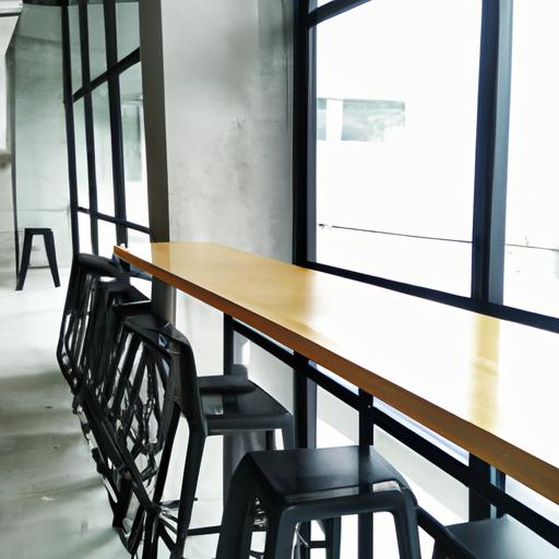 Quán cafe tối giản với ghế băng dài hiện đại và sang trọng