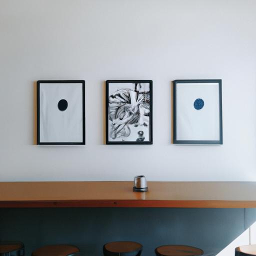 Quán cafe tối giản với bức tranh canvas nổi bật giữa không gian