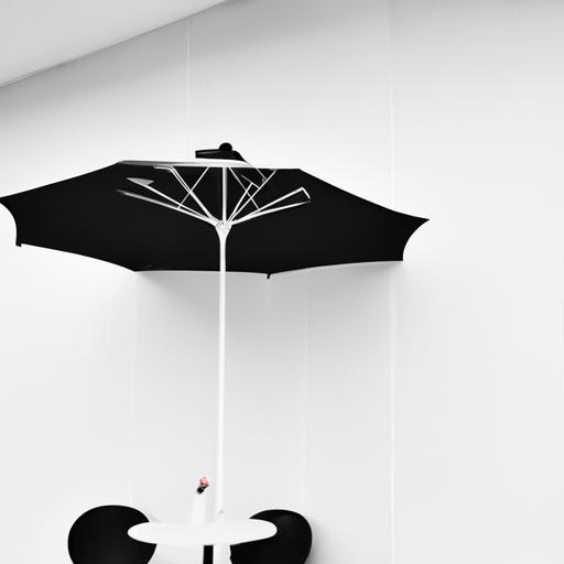 Quán cafe tối giản với những chiếc dù đen trắng hiện đại