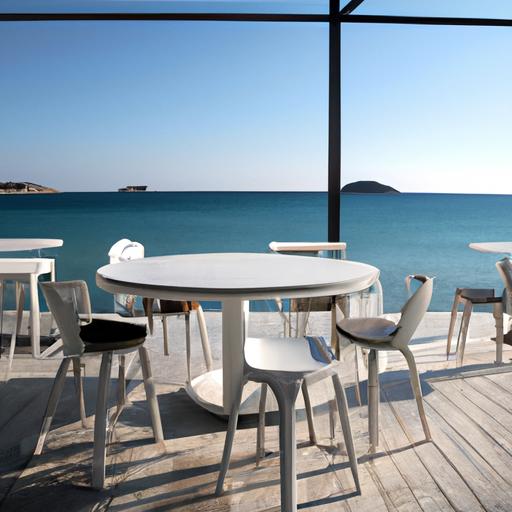 Quán cafe ven biển với tầm nhìn toàn cảnh ra đại dương và thiết kế hiện đại tối giản.